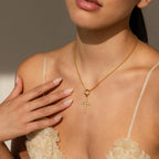 Pave Cross Charm Silver 18K Gold Plated
