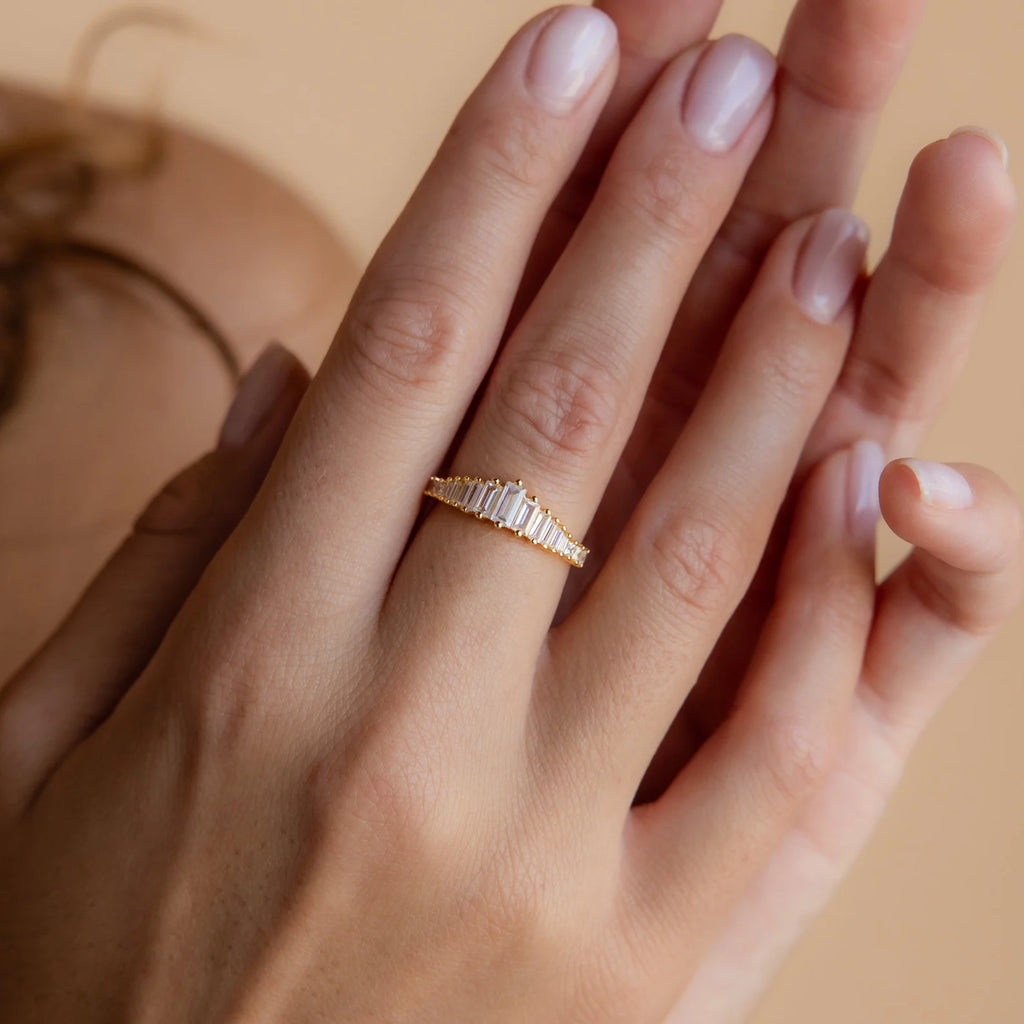 Diamond Art Deco Ring Silver 18K Gold Plated