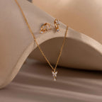 Diamond Butterfly Necklace & Earrings Set Silver 18K Gold Plated