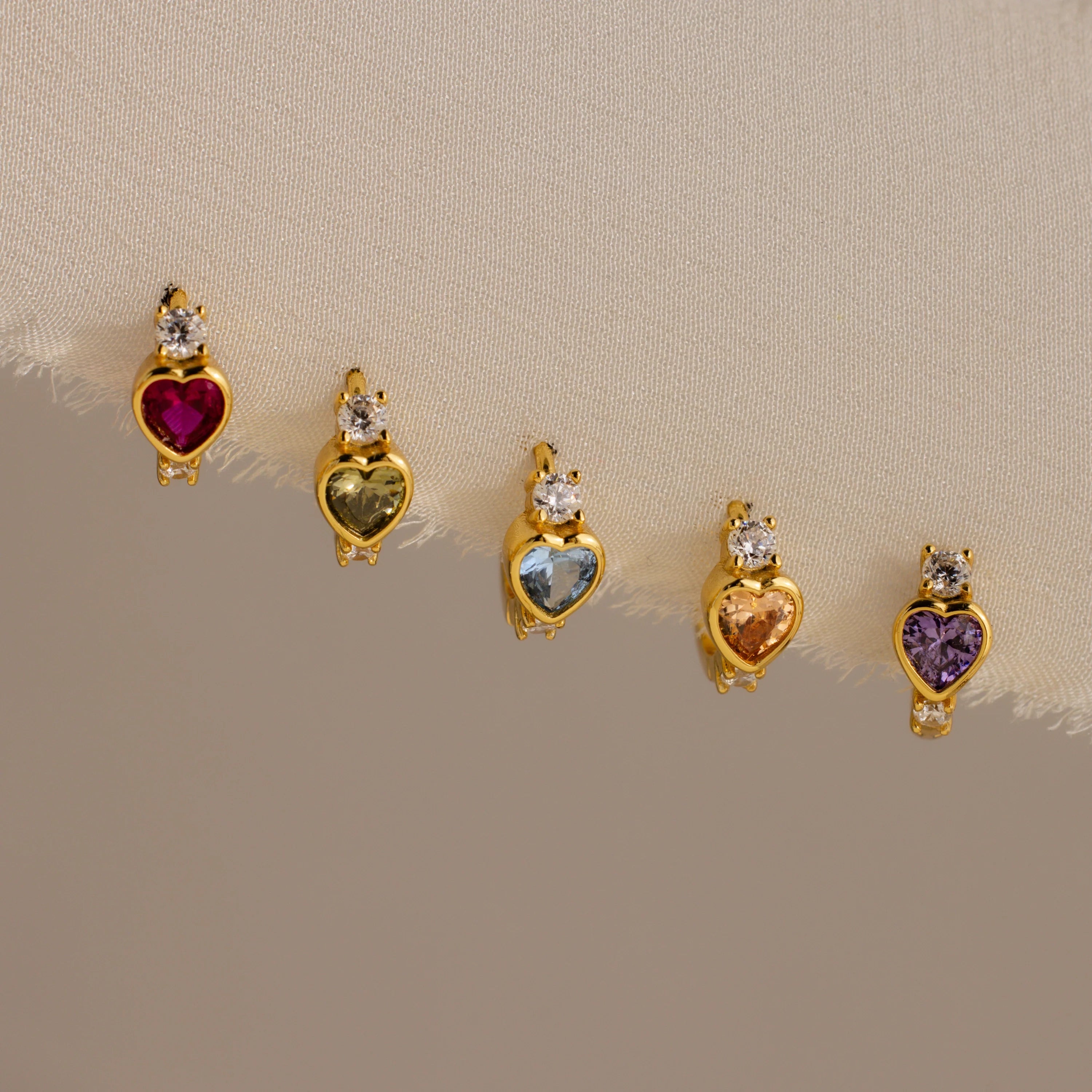 Diamond Ruby Heart Hoops Silver 18K Gold Plated
