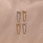 Diamond Bow Chain Studs Silver 18K Gold Plated