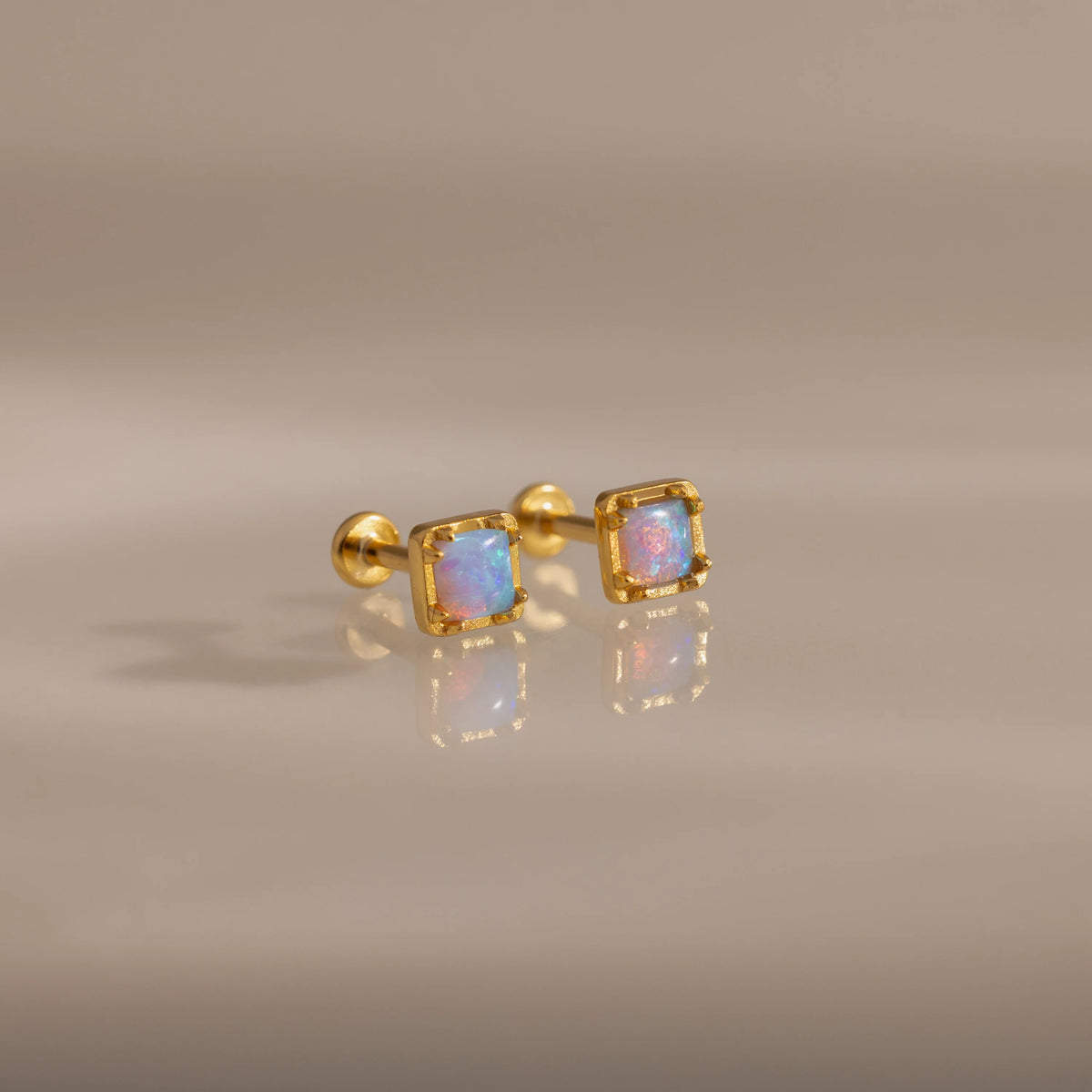 Blue Opal Prism Flatback Studs Silver 18K Gold Plated
