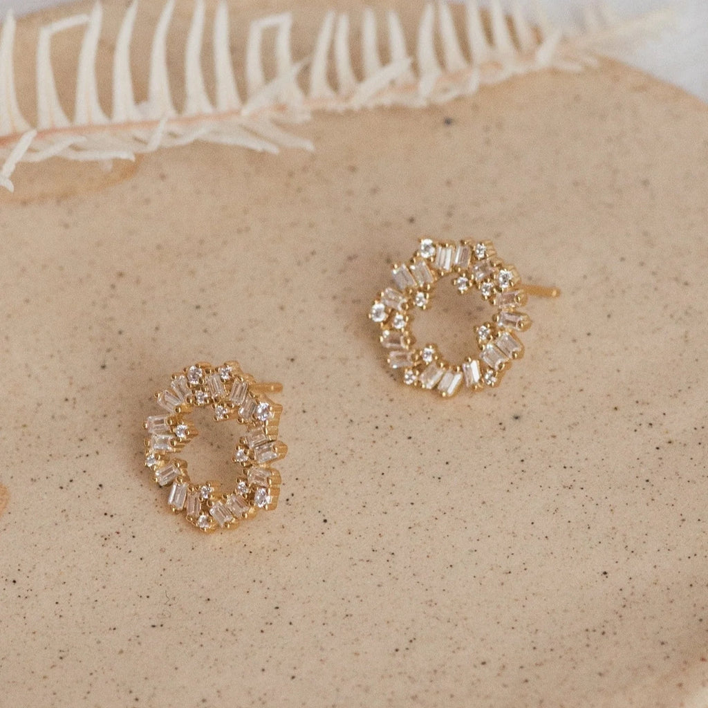 Diamond Reina Cluster Studs Silver 18K Gold Plated