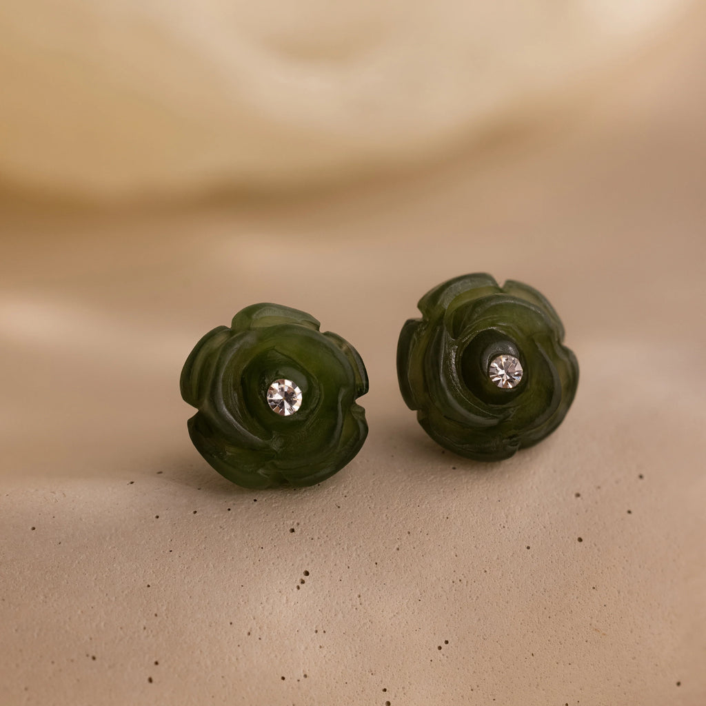 Diamond Jade Rose Studs Silver 18K Gold Plated