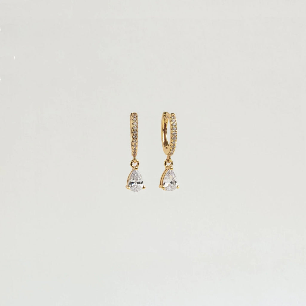 Diamond Drop Huggies Silver 18K Gold Plated