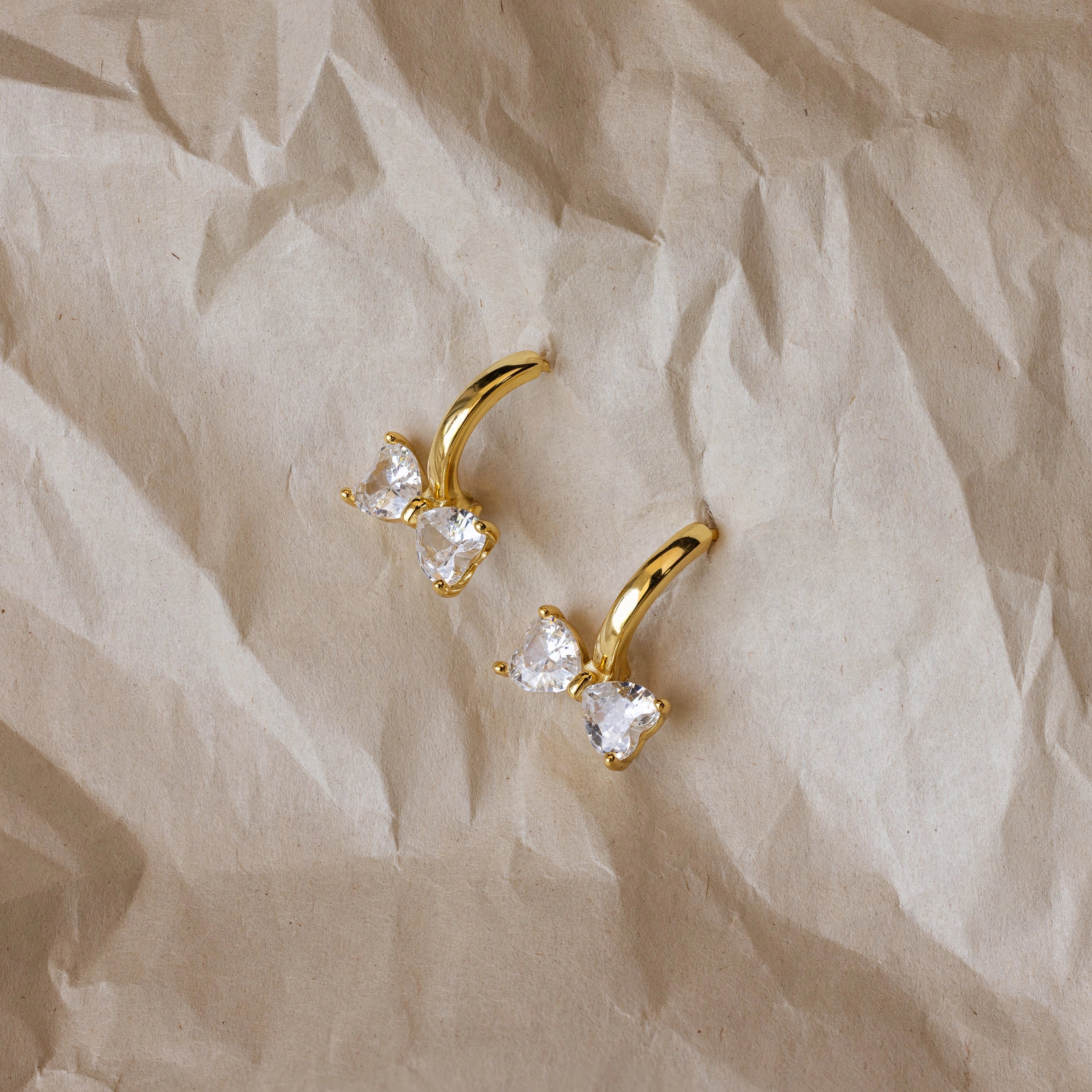 Diamond Bow Huggies Silver 18K Gold Plated