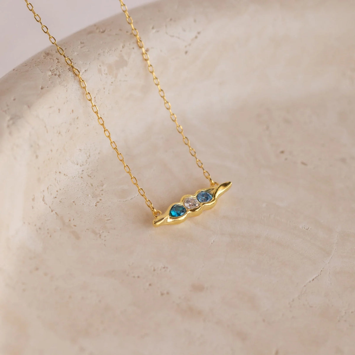 Horizontal Pod Birthstone Necklace Silver 18K Gold Plated