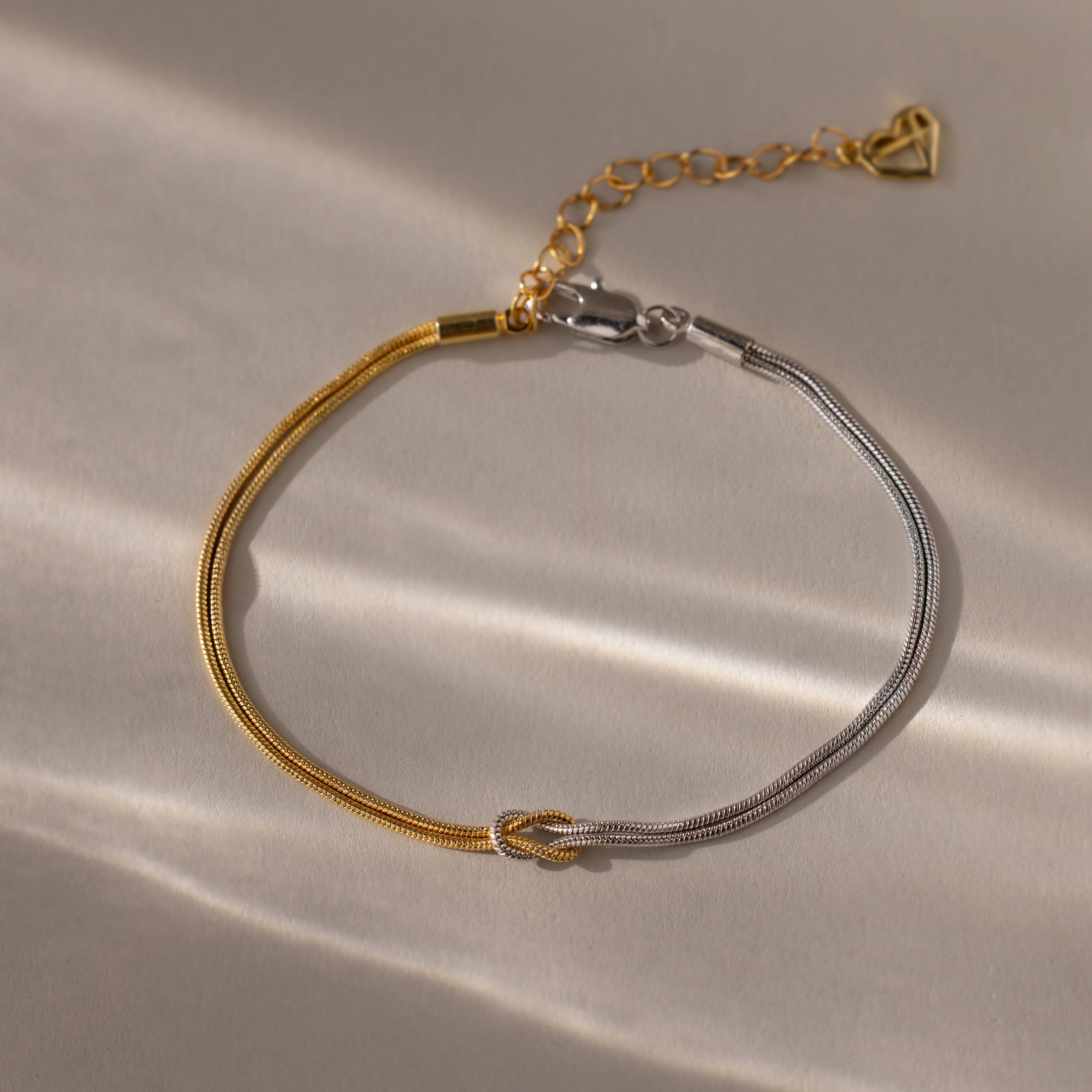 Mixed Metal Knot Bracelet in Silver 18K Gold Plated