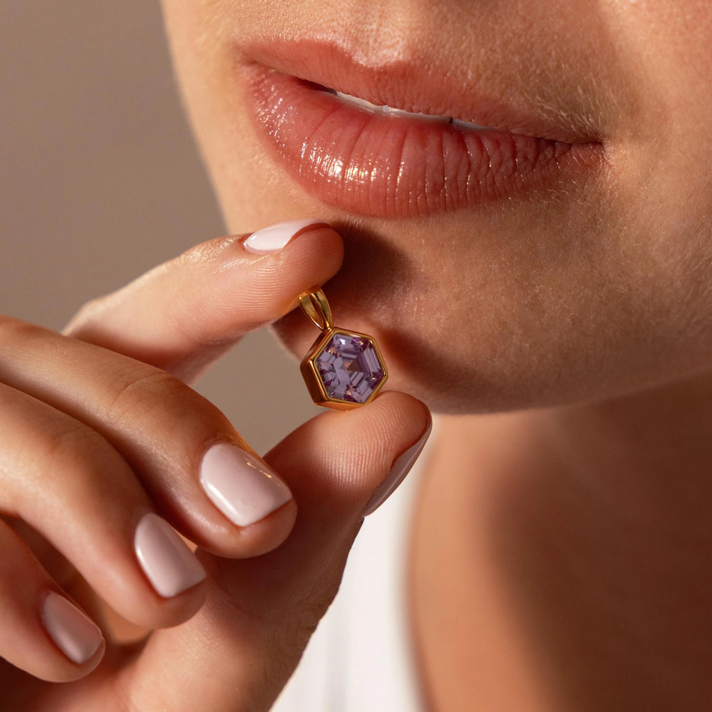 Hexagon Alexandrite Charm Silver 18K Gold Plated