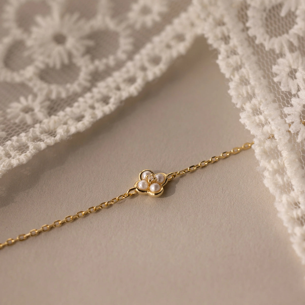 Diamond Pearl Flower Bracelet Silver 18K Gold Plated