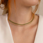 Emerald Tennis Choker Necklace Silver 18K Gold Plated