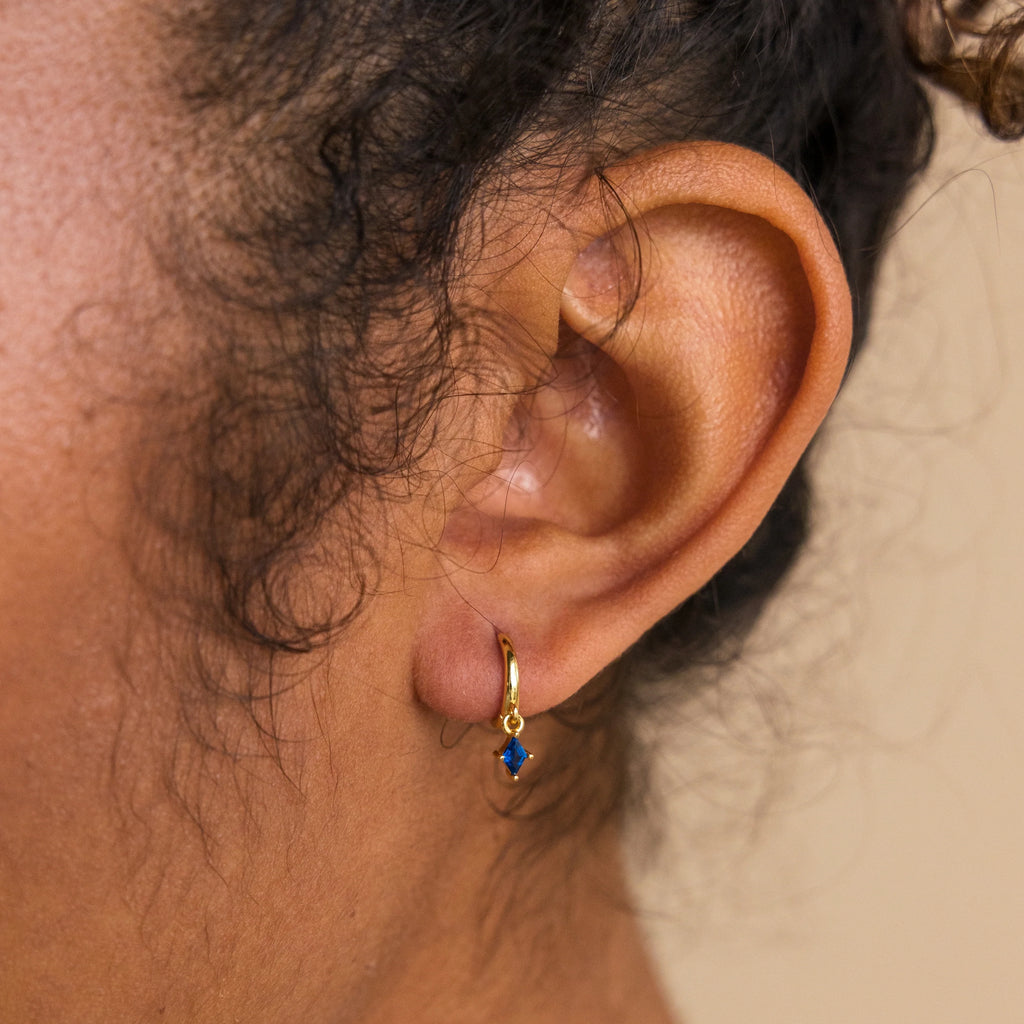 Blue Zircon Drop Huggies Silver 18K Gold Plated