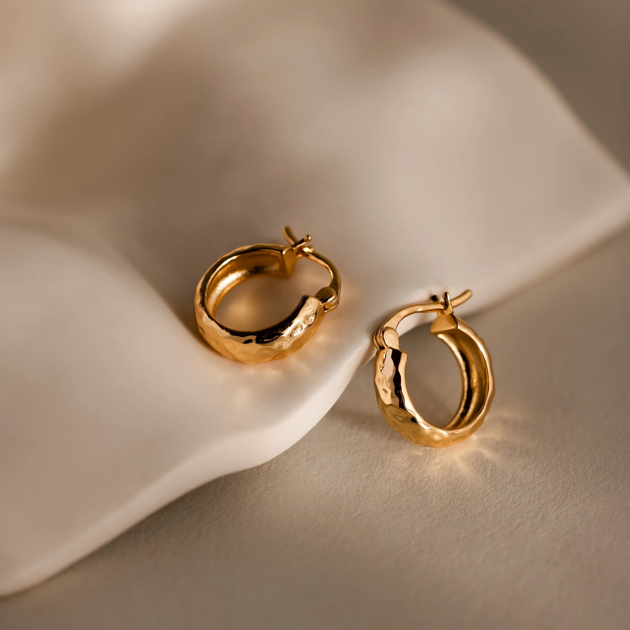 Bold Hammered Huggies Silver 18K Gold Plated