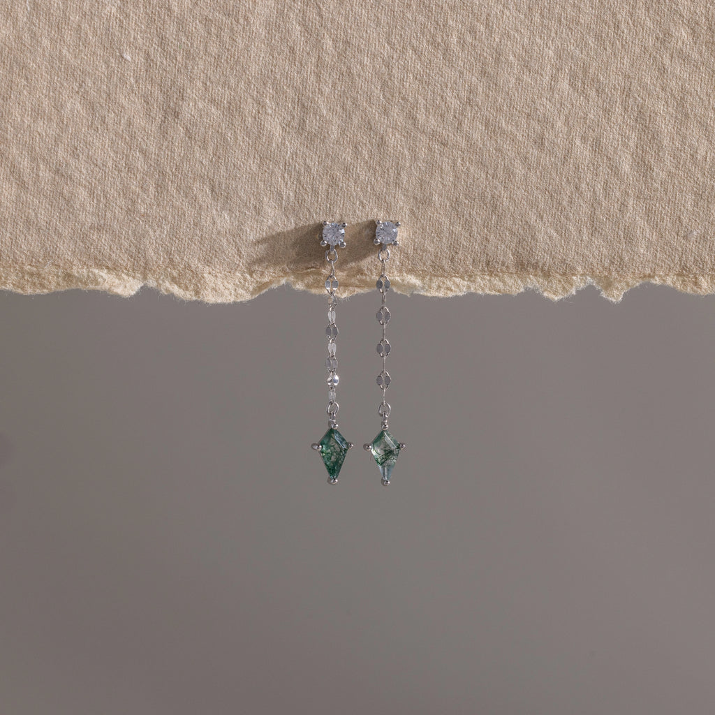 Agate Diamond Dangle Earrings  Silver 18K Gold Plated