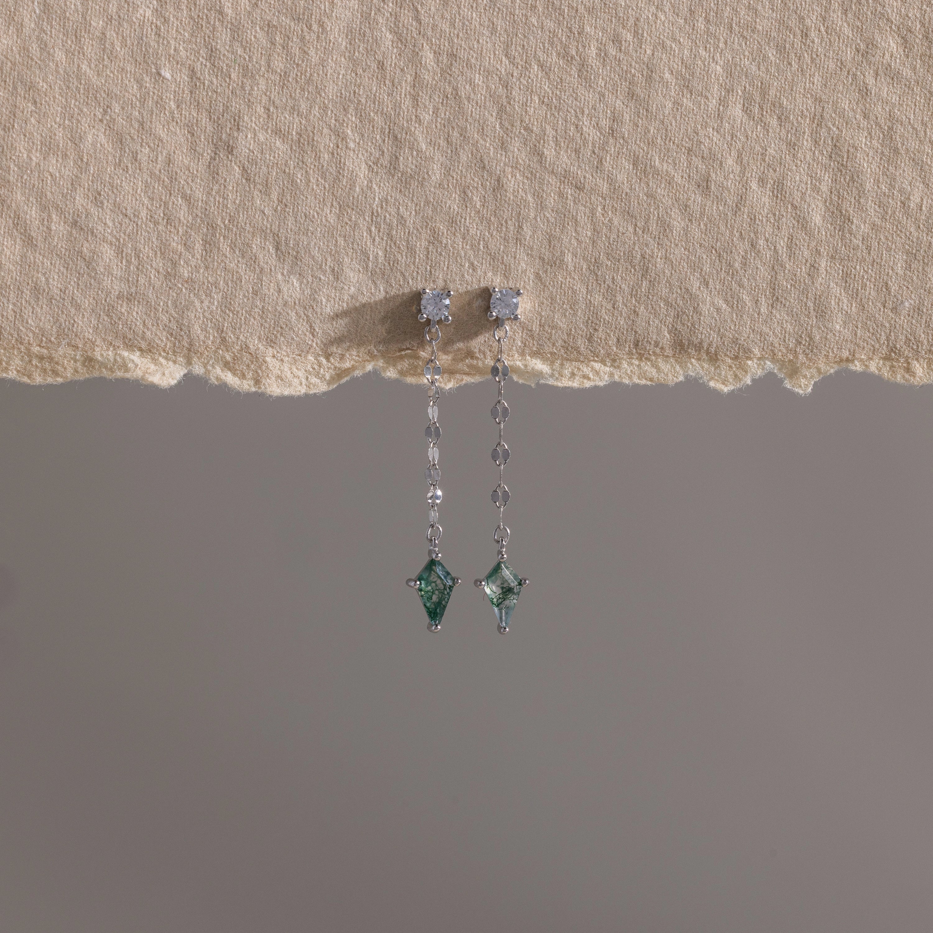Agate Diamond Dangle Earrings  Silver 18K Gold Plated