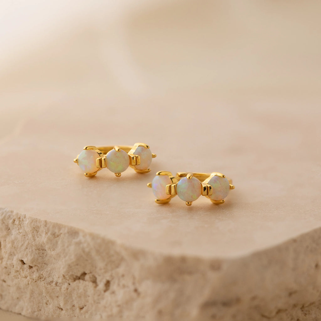 Triple Opal Huggies Silver 18K Gold Plated