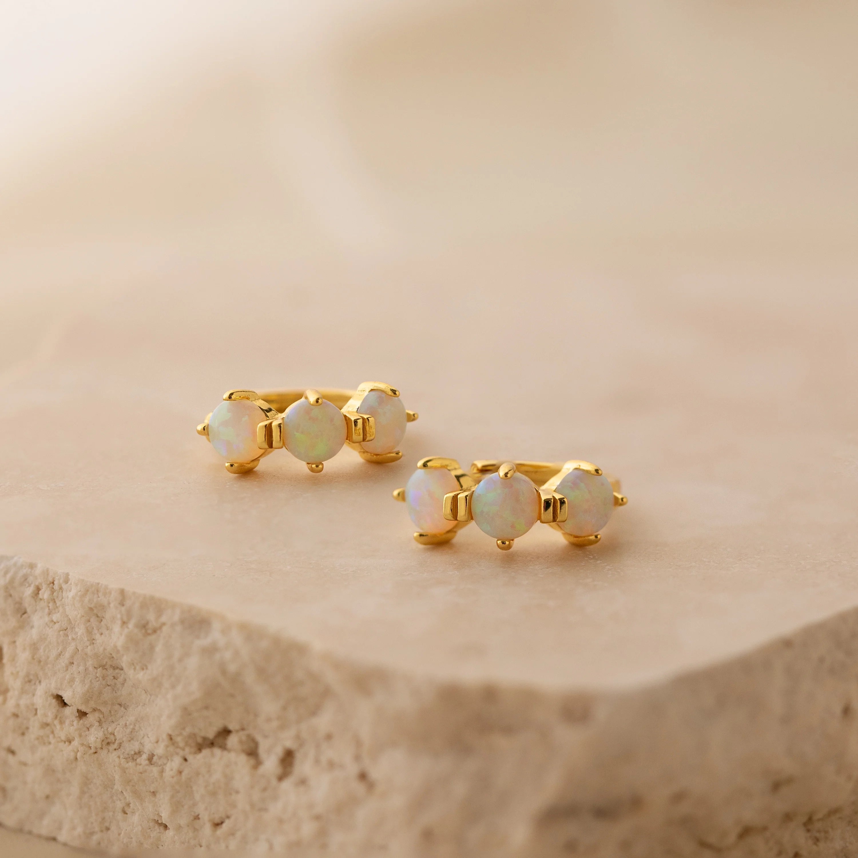 Triple Opal Huggies Silver 18K Gold Plated
