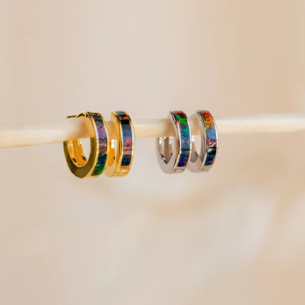 Black Opal Inlay Huggies Silver 18K Gold Plated