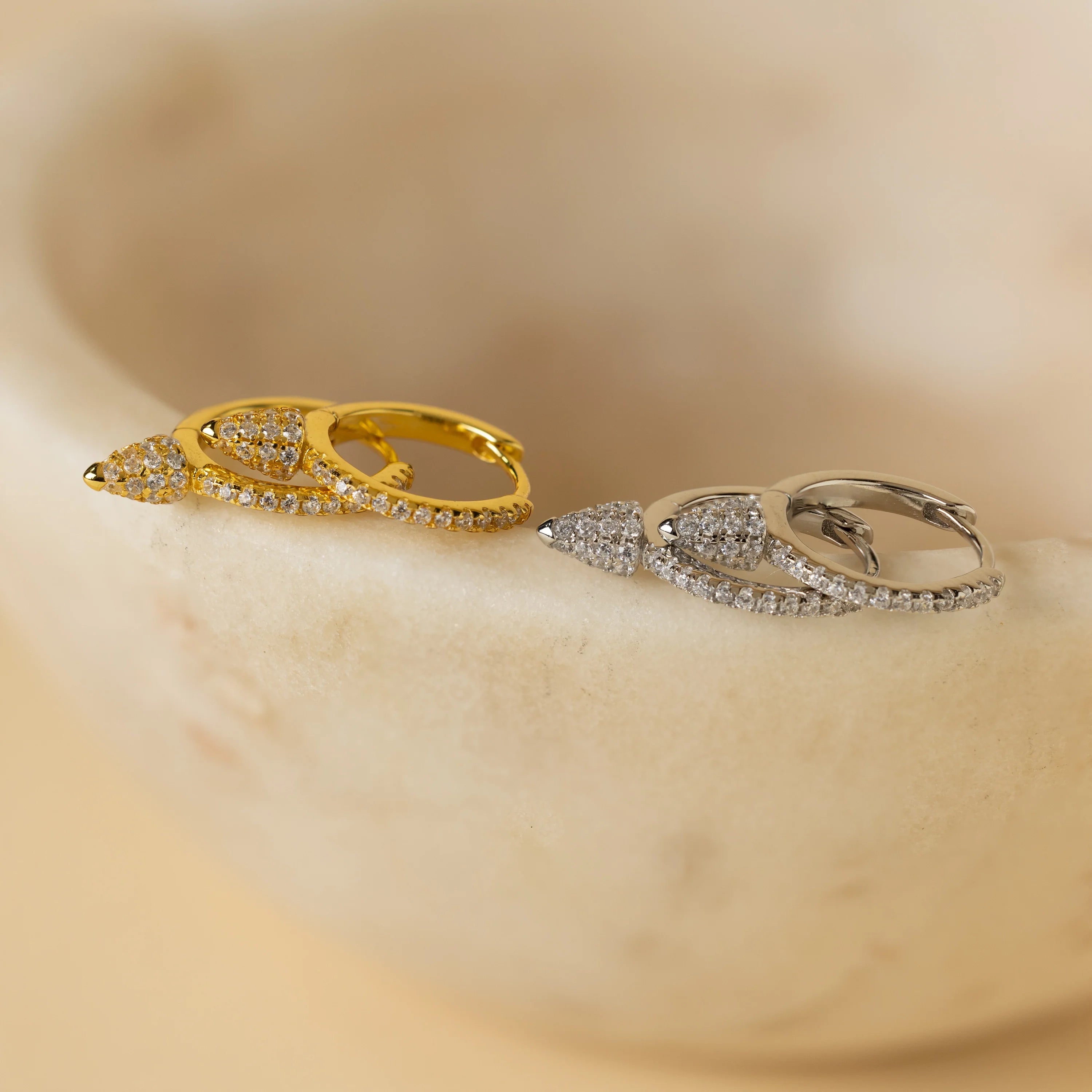 Diamond Pave Spike Huggies Silver 18K Gold Plated