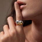 Diamond Mixed Metal Link Ring Silver 18K Gold Plated