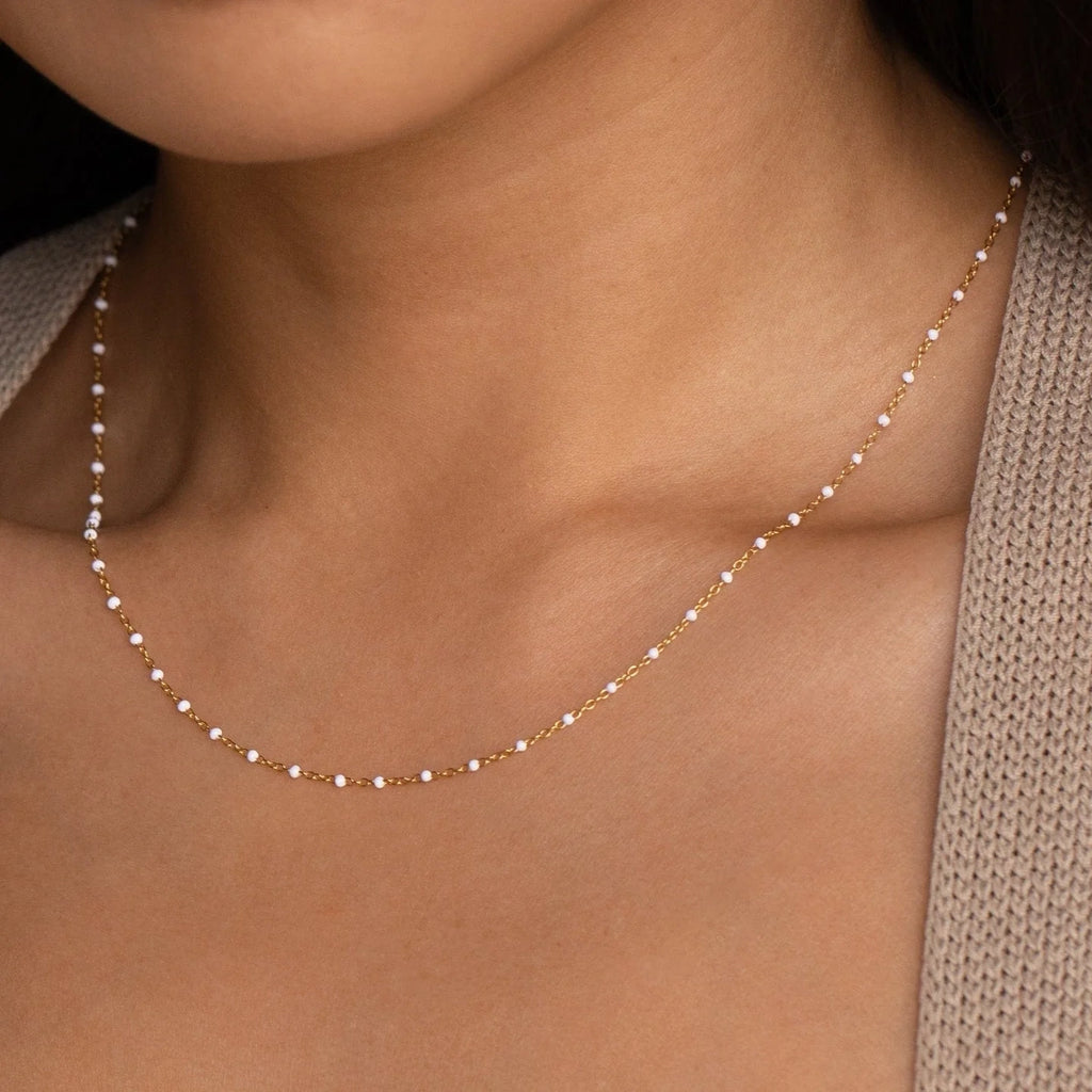 White Station Necklace Silver 18K Gold Plated