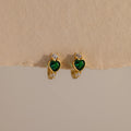 Emerald Heart Hoops Silver 18K Gold Plated