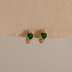 Emerald Heart Hoops Silver 18K Gold Plated