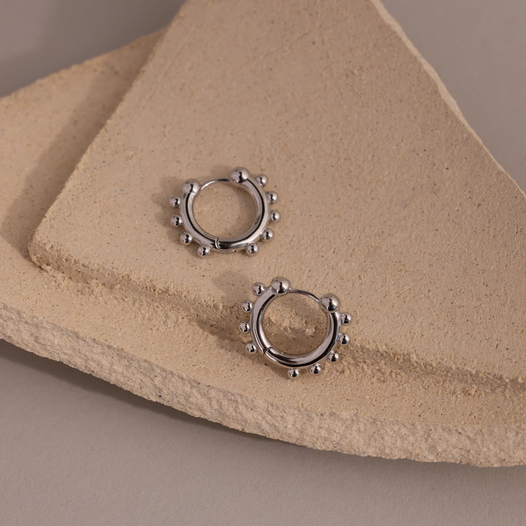 Beaded Hoops Silver 18K Gold Plated
