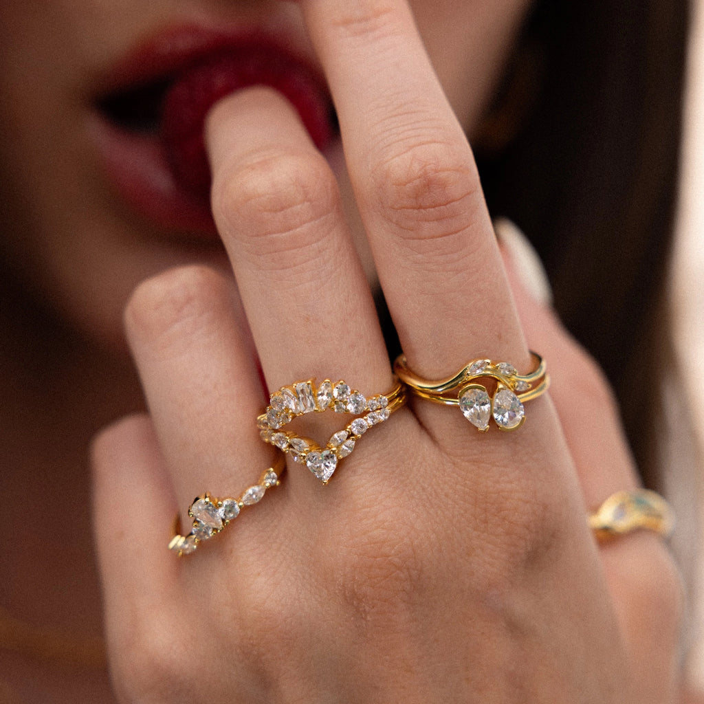 Toi et Moi Pear Birthstone Ring Silver 18K Gold Plated