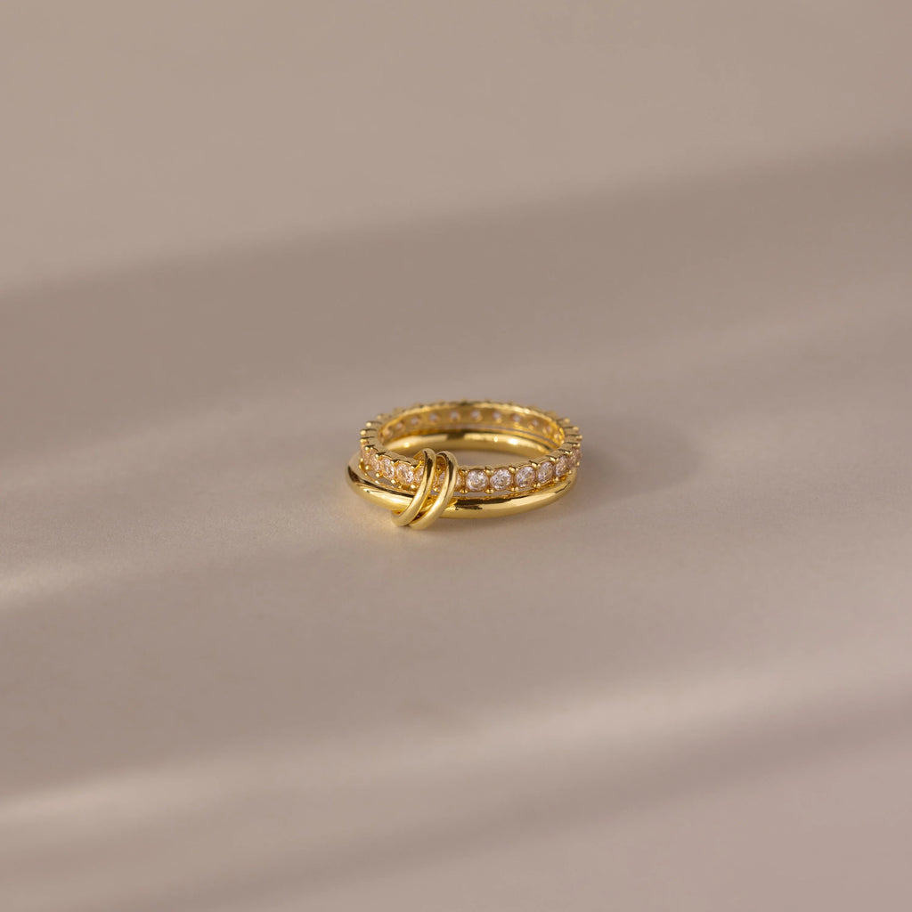 Diamond Duo Tennis Eternity Band Ring Set Silver 18K Gold Plated