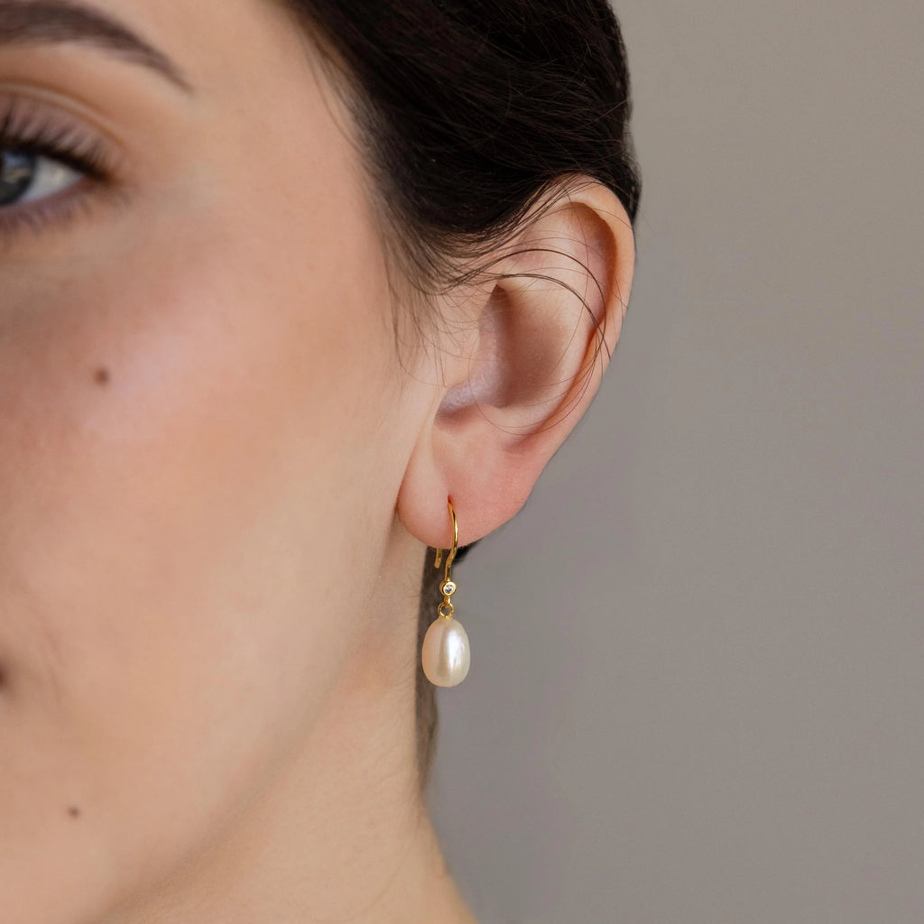Diamond Pearl Threader Earrings Silver 18K Gold Plated