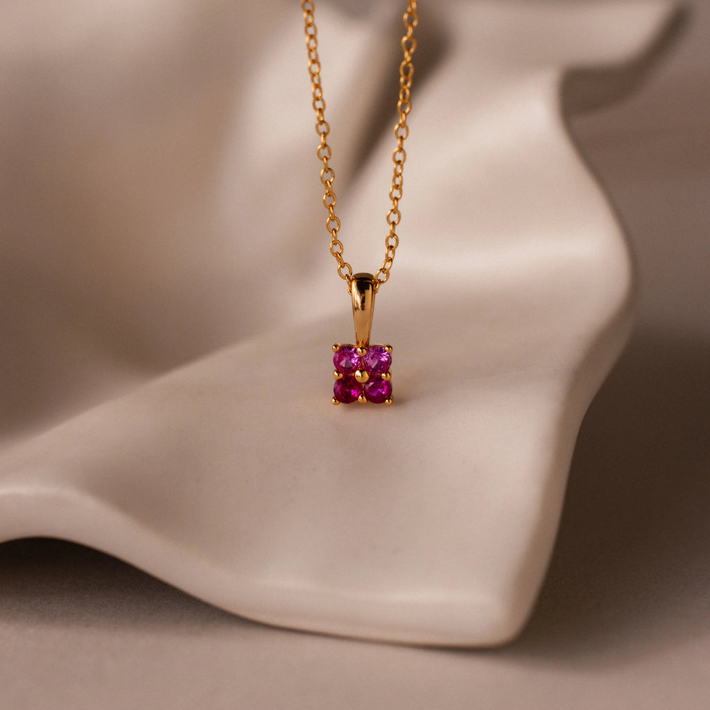 Ombre Ruby Flower Necklace Silver 18K Gold Plated