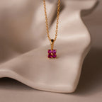 Ombre Ruby Flower Necklace Silver 18K Gold Plated