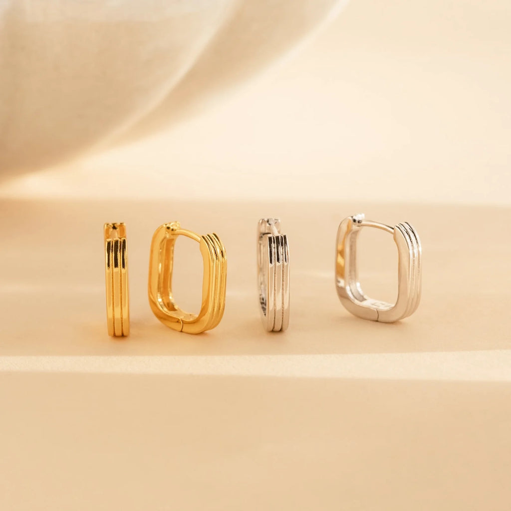 Ribbed Link Hoops Silver 18K Gold Plated