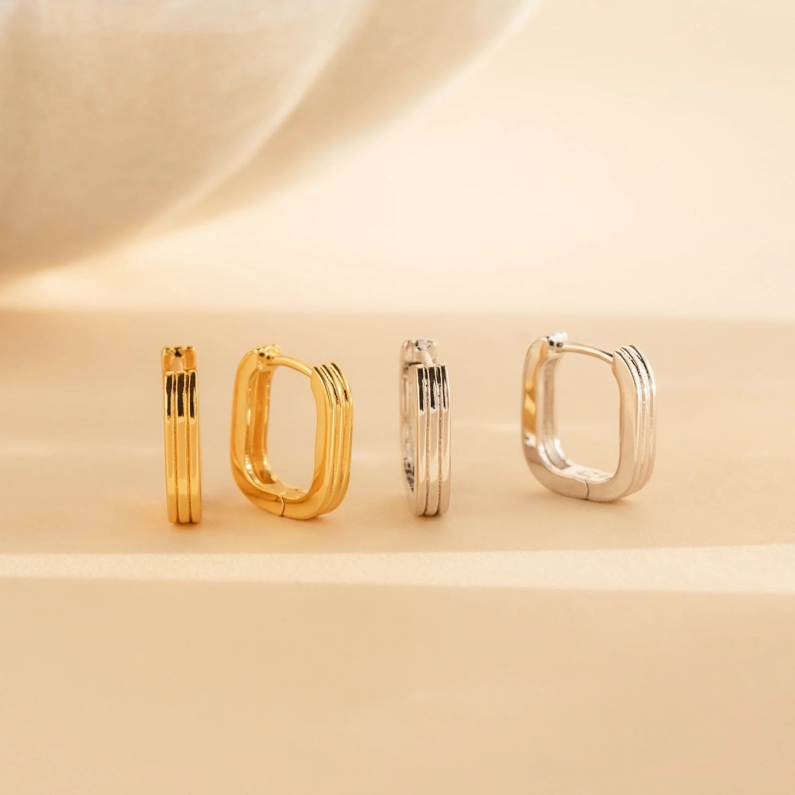 Ribbed Link Hoops Silver 18K Gold Plated