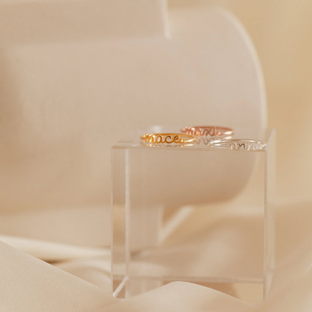 Petite Tiny Name Ring Silver 18K Gold Plated