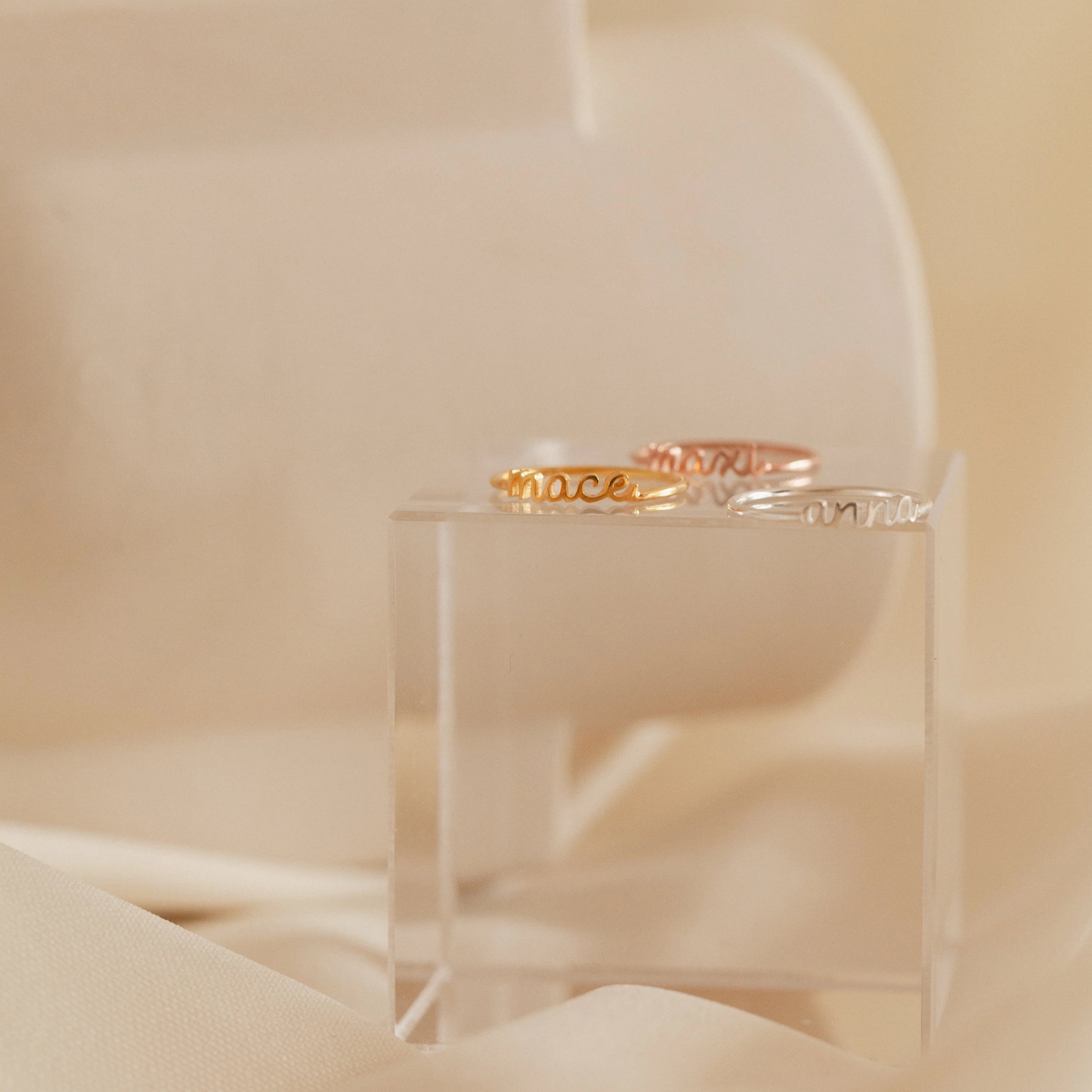 Petite Tiny Name Ring Silver 18K Gold Plated