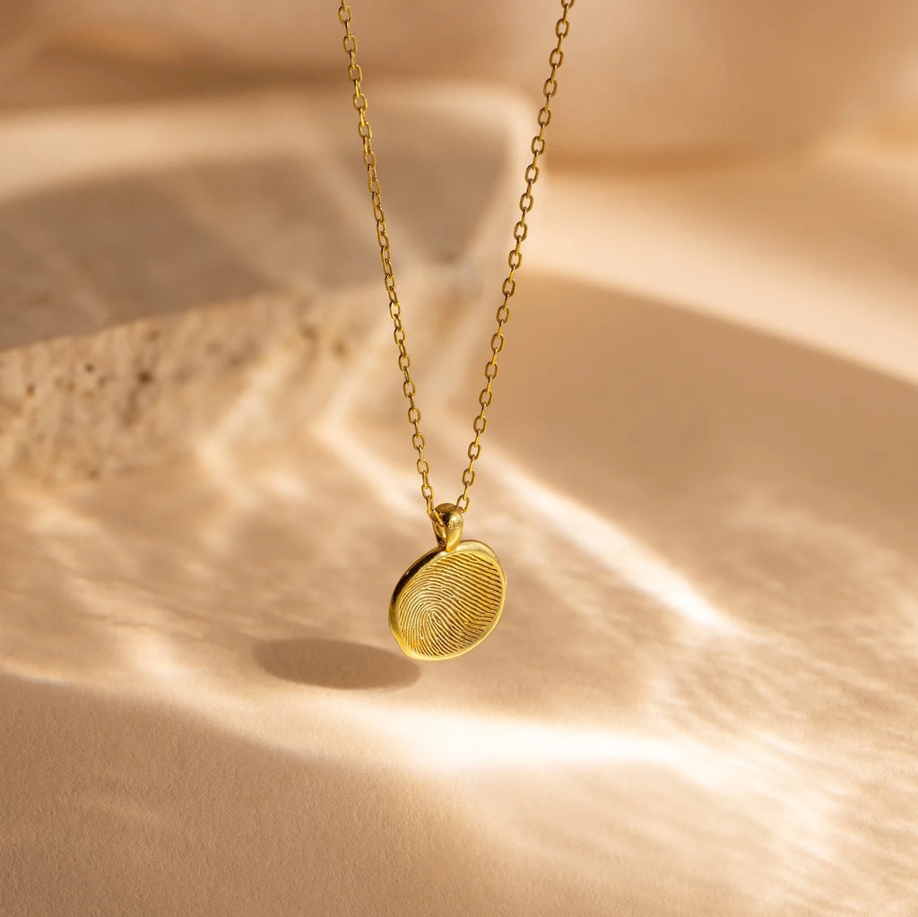 Fingerprint Coin Necklace Silver 18K Gold Plated