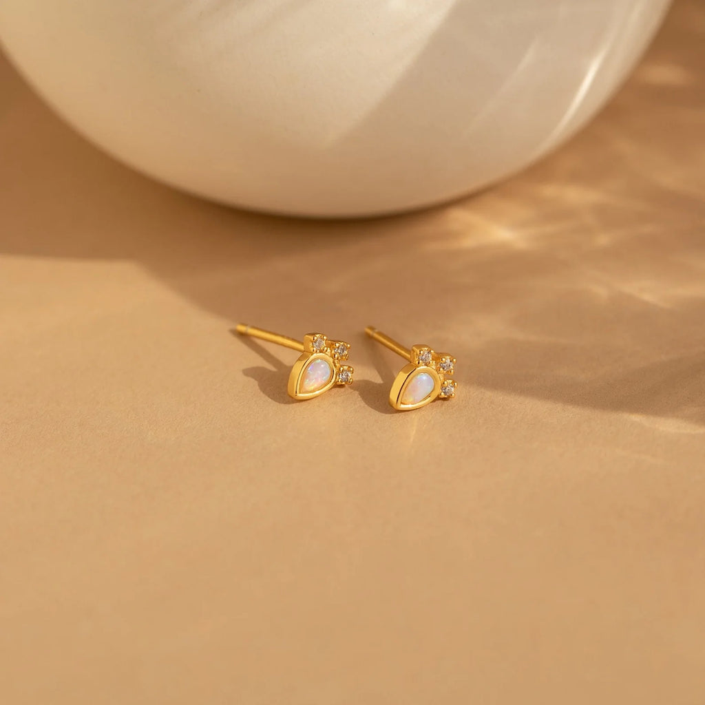 Dainty Opal Teardrop Studs Silver 18K Gold Plated