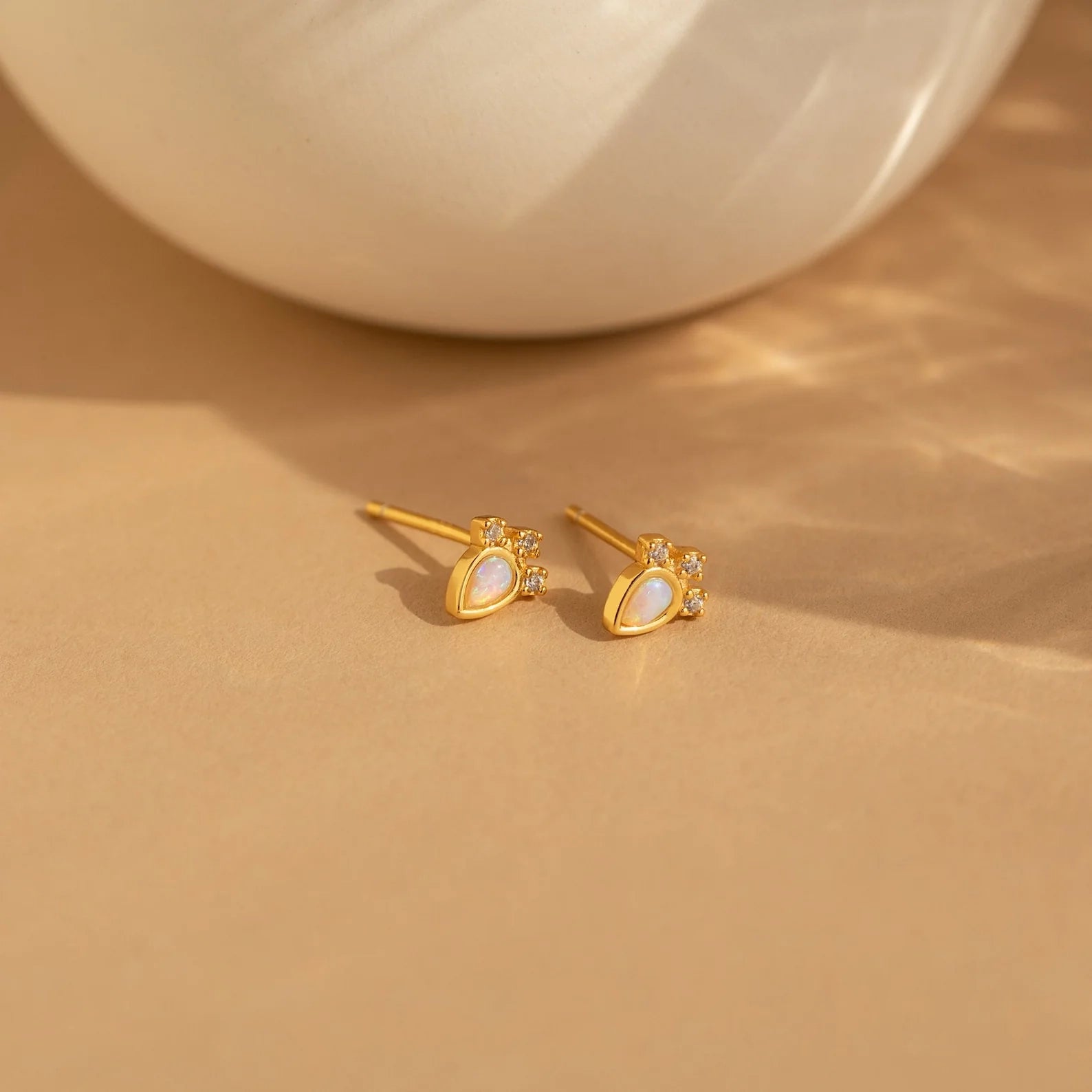 Dainty Opal Teardrop Studs Silver 18K Gold Plated