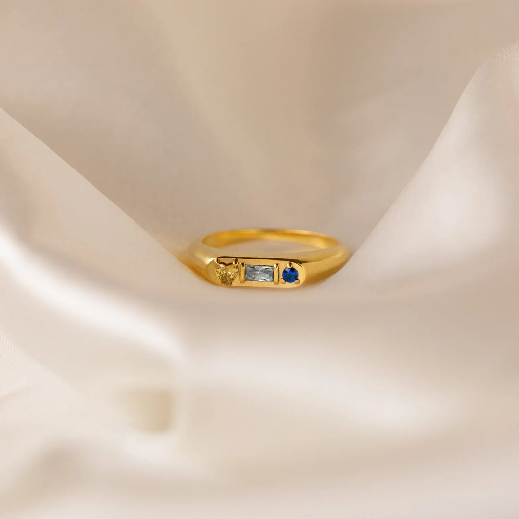 Bold Birthstone Signet Ring Silver 18K Gold Plated