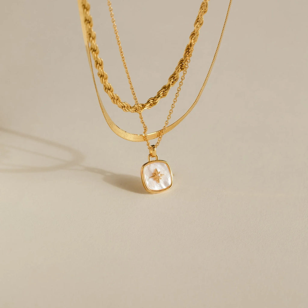 Hermoine Black Enamel Pendant Necklace Silver 18K Gold Plated