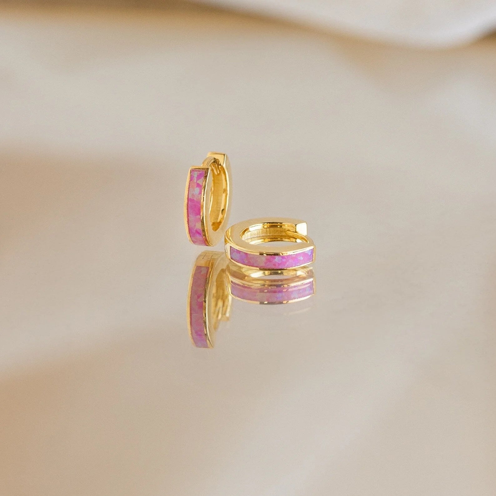 Exquisite Magenta Opal Inlay Huggie Hoop Earrings