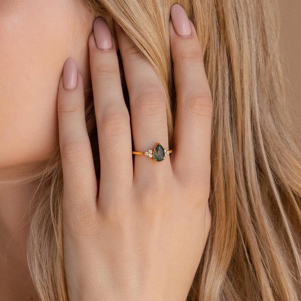 Agate Teardrop Ring Silver 18K Gold Plated