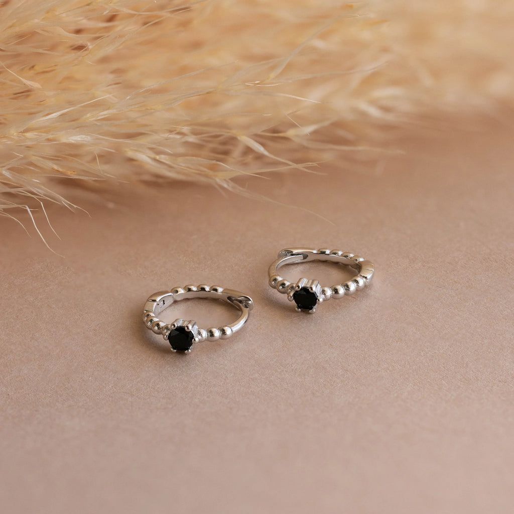Onyx Beaded Huggies Silver 18K Gold Plated