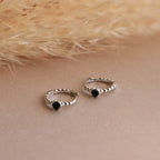 Onyx Beaded Huggies Silver 18K Gold Plated