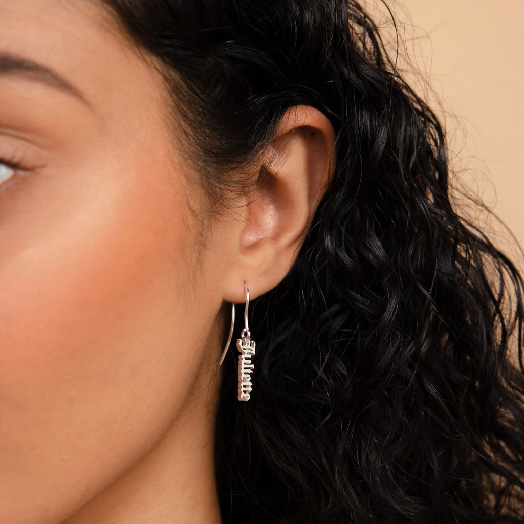 Vertical Dangling Name Earrings