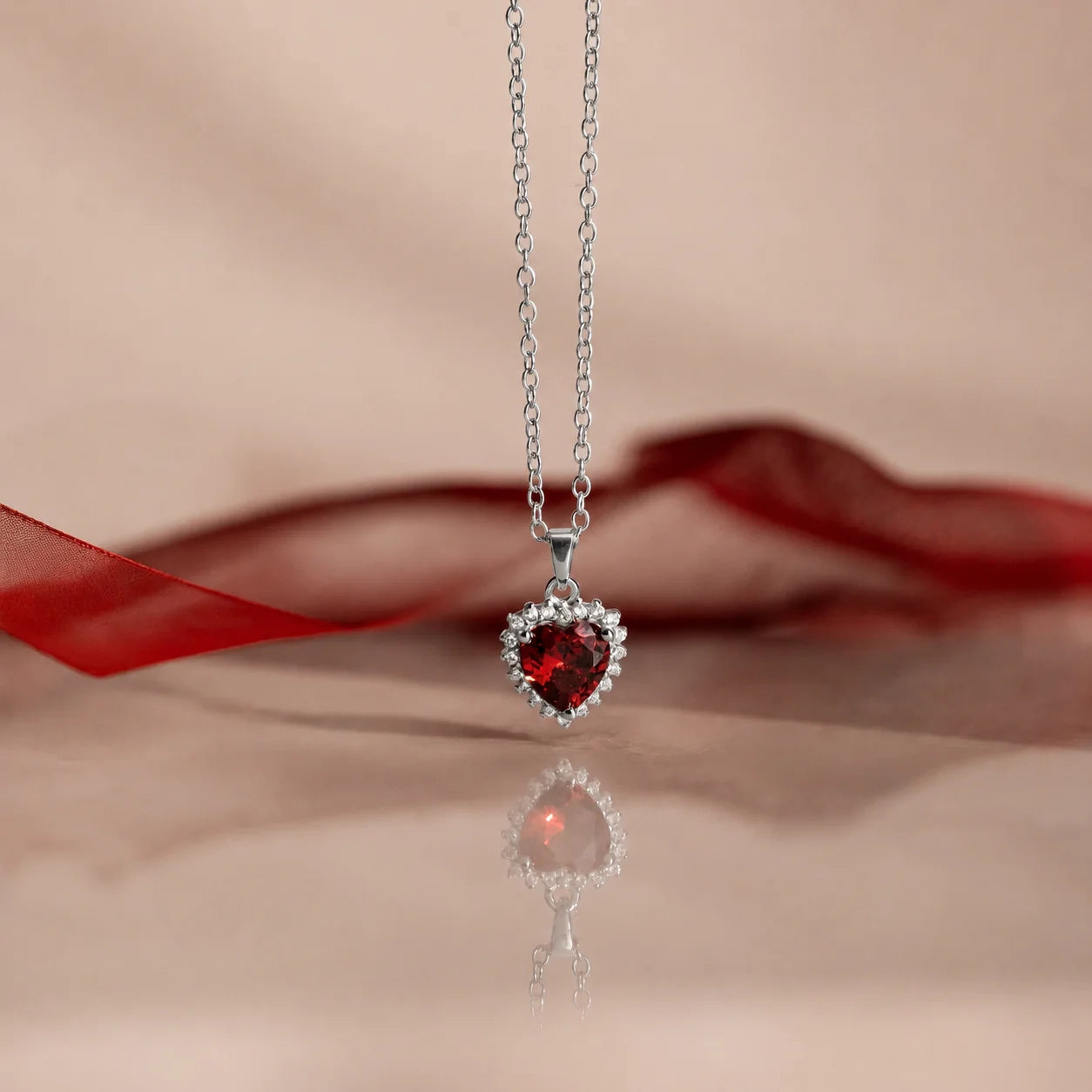 Pave Garnet Heart Necklace