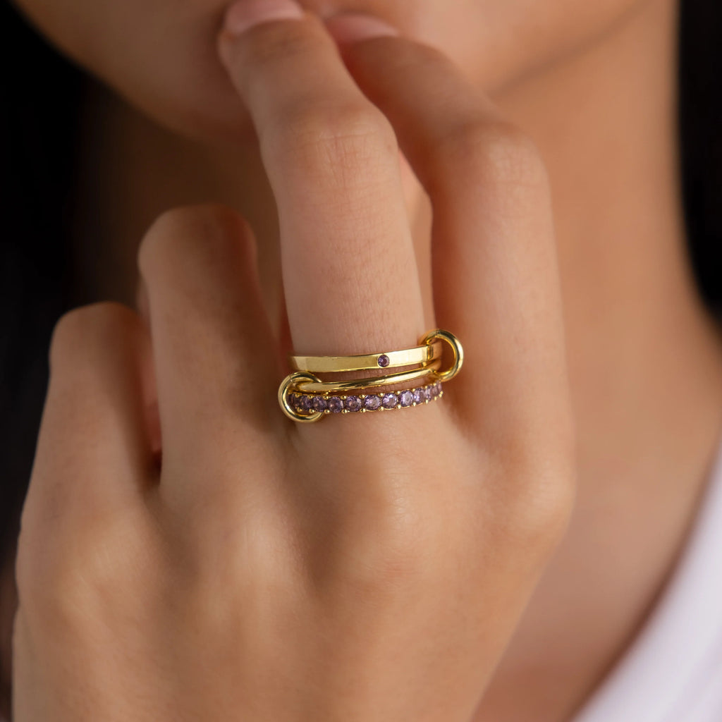 Eternity Band Triple Linked Amethyst Ring Set Silver 18K Gold Plated