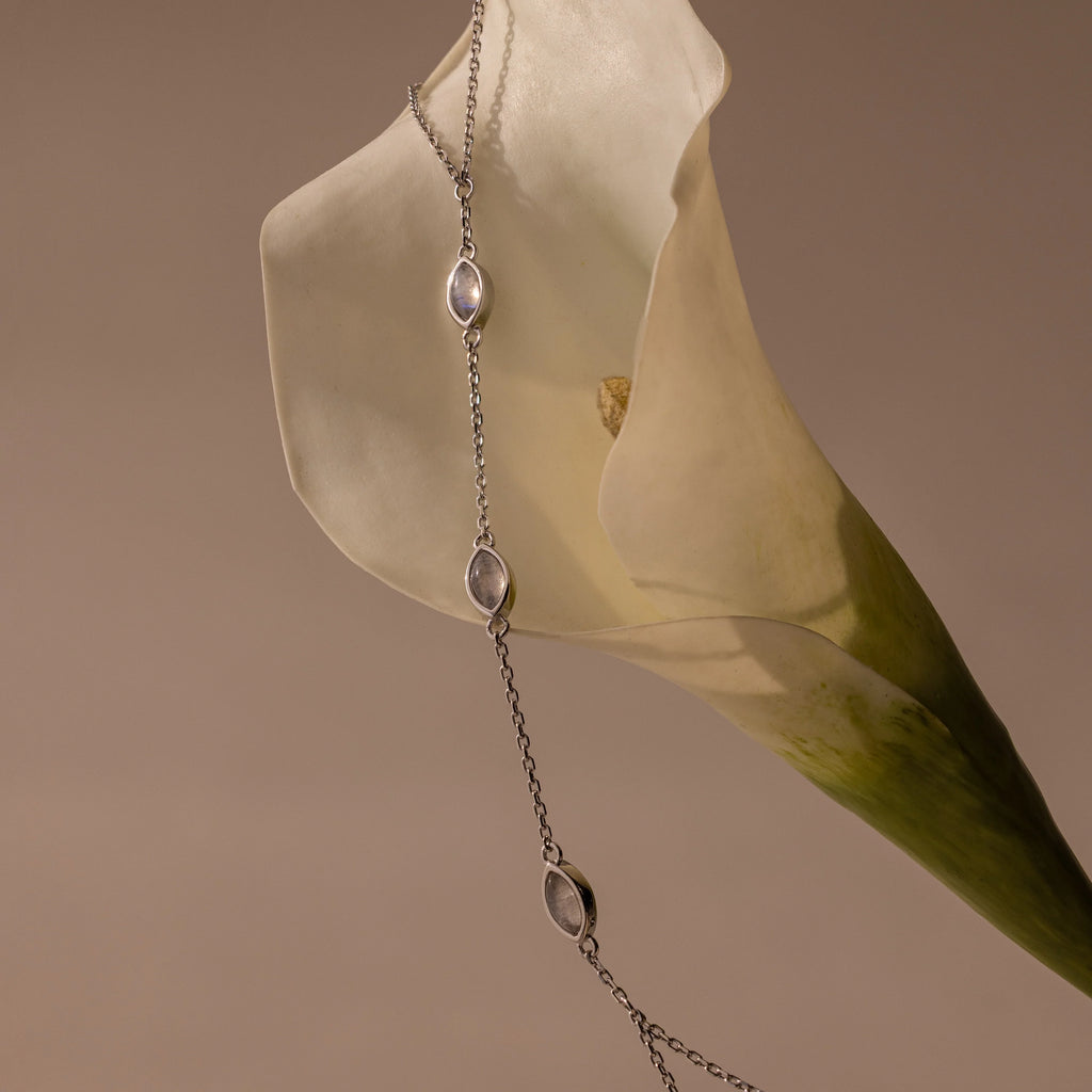 Moonstone Hand Chain Bracelet  Silver 18K Gold Plated